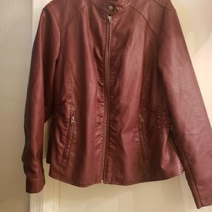Sleek Burgandy faux Leather Jacket - 1X